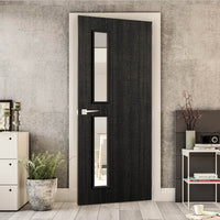 Bespoke Fire Door - Flush American Dark Grey Ash Veneer - 30 Minute Fire Rated - Clear Glass - 07 - Prefinished