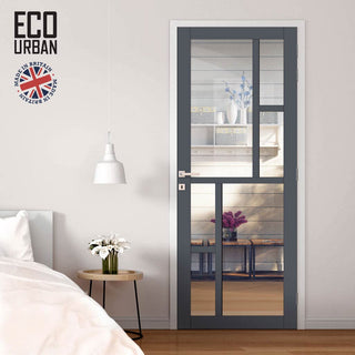Image: Handmade Eco-Urban Cairo 6 Pane Solid Wood Internal Door UK Made DD6419G Clear Glass - Eco-Urban® Stormy Grey Premium Primed