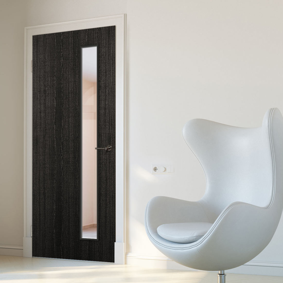 Bespoke Fire Door - Flush American Dark Grey Ash Veneer - 30 Minute Fire Rated - Clear Glass - 06 - Prefinished