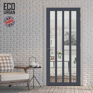 Image: Handmade Eco-Urban Sintra 4 Pane Solid Wood Internal Door UK Made DD6428G Clear Glass - Eco-Urban® Stormy Grey Premium Primed