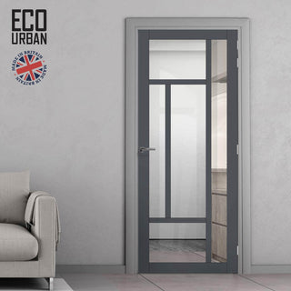Image: Handmade Eco-Urban Morningside 5 Pane Solid Wood Internal Door UK Made DD6437G Clear Glass - Eco-Urban® Stormy Grey Premium Primed