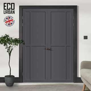 Image: Marfa 4 Panel Solid Wood Internal Door Pair UK Made DD6313  - Eco-Urban® Stormy Grey Premium Primed