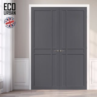 Image: Glasgow 6 Panel Solid Wood Internal Door Pair UK Made DD6314  - Eco-Urban® Stormy Grey Premium Primed