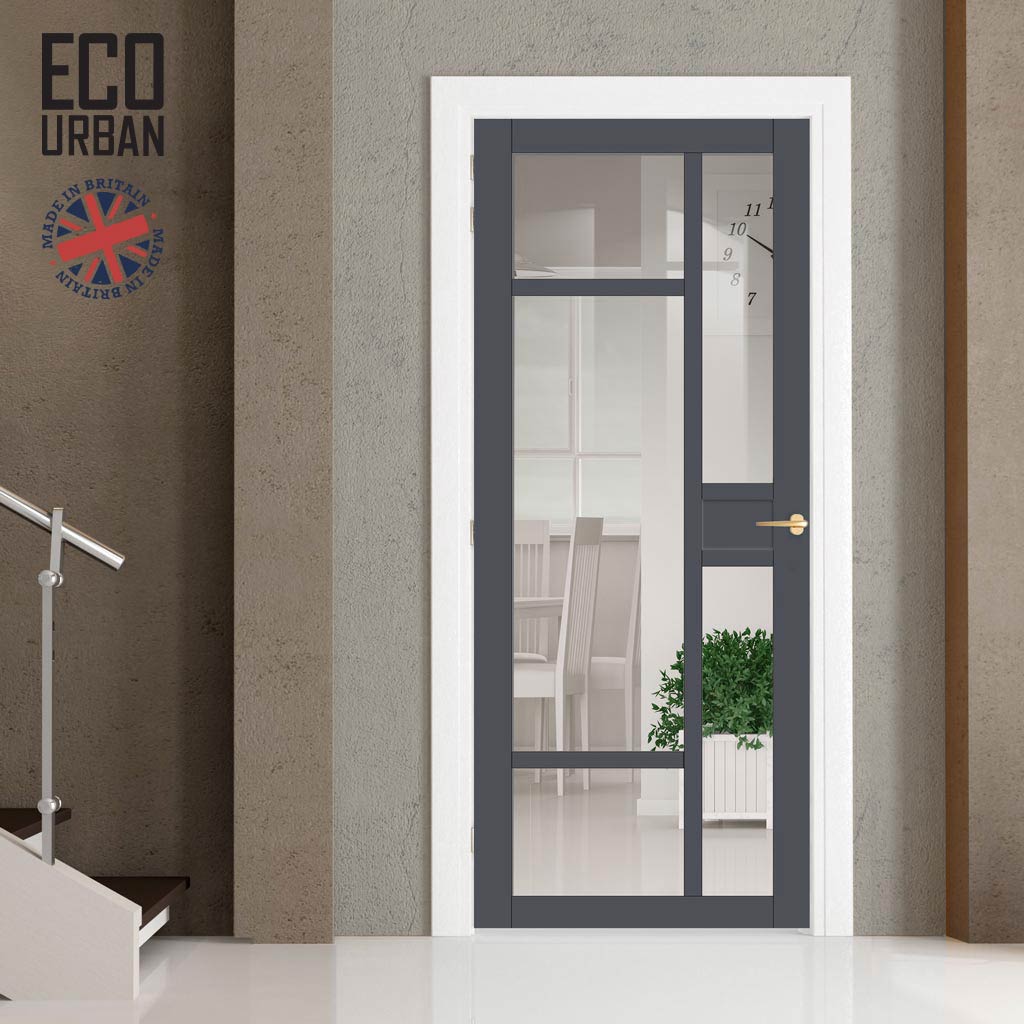 Handmade Eco-Urban Jura 5 Pane 1 Panel Solid Wood Internal Door UK Made DD6431G Clear Glass - Eco-Urban® Stormy Grey Premium Primed