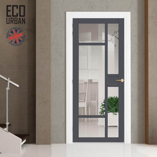 Image: Handmade Eco-Urban Jura 5 Pane 1 Panel Solid Wood Internal Door UK Made DD6431G Clear Glass - Eco-Urban® Stormy Grey Premium Primed