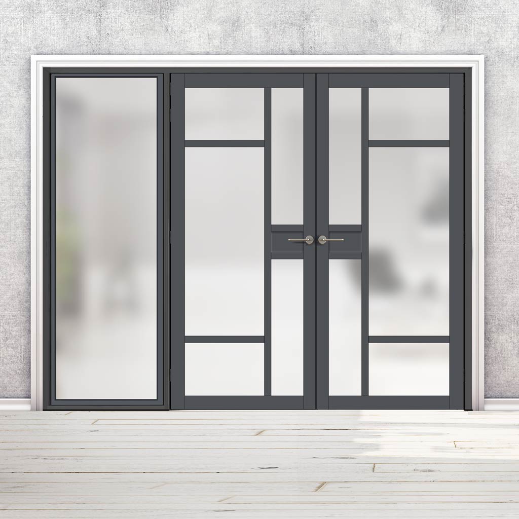 Bespoke Room Divider - Eco-Urban® Jura Eco-Urban® Door Pair DD6431F - Frosted Glass with Full Glass Side - Premium Primed - Colour & Size Options