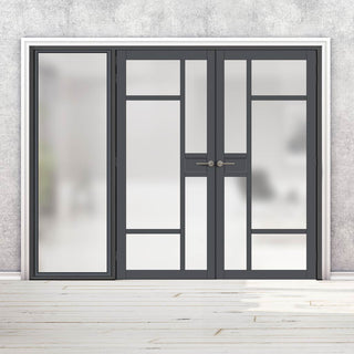Image: Bespoke Room Divider - Eco-Urban® Jura Eco-Urban® Door Pair DD6431F - Frosted Glass with Full Glass Side - Premium Primed - Colour & Size Options