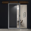 Top Mounted Black Sliding Track & Solid Wood Door - Eco-Urban® Baltimore 1 Pane Solid Wood Door DD6301G - Clear Glass - Stormy Grey Premium Primed