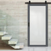Top Mounted Black Sliding Track & Solid Wood Door - Eco-Urban® Baltimore 1 Pane Solid Wood Door DD6301SG - Frosted Glass - Stormy Grey Premium Primed