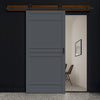 Top Mounted Black Sliding Track & Solid Wood Door - Eco-Urban® Colorado 6 Panel Solid Wood Door DD6436 - Stormy Grey Premium Primed