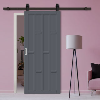 Image: Top Mounted Black Sliding Track & Solid Wood Door - Eco-Urban® Caledonia 10 Panel Solid Wood Door DD6433 - Stormy Grey Premium Primed