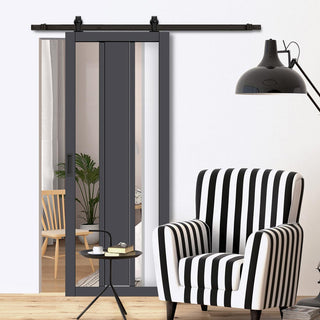 Image: Top Mounted Black Sliding Track & Solid Wood Door - Eco-Urban® Avenue 2 Pane 1 Panel Solid Wood Door DD6410G Clear Glass - Stormy Grey Premium Primed