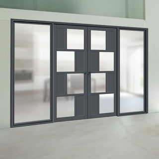 Image: Bespoke Room Divider - Eco-Urban® Cusco Door Pair DD6416F - Frosted Glass with Full Glass Sides - Premium Primed - Colour & Size Options