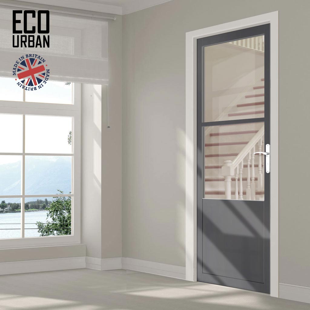 Berkley 2 Pane 1 Panel Solid Wood Internal Door UK Made DD6309G - Clear Glass - Eco-Urban® Stormy Grey Premium Primed