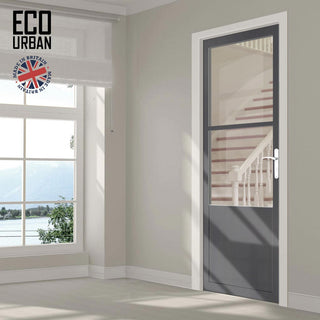 Image: Berkley 2 Pane 1 Panel Solid Wood Internal Door UK Made DD6309G - Clear Glass - Eco-Urban® Stormy Grey Premium Primed