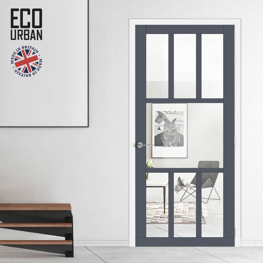 Handmade Eco-Urban Queensland 7 Pane Solid Wood Internal Door UK Made DD6424G Clear Glass - Eco-Urban® Stormy Grey Premium Primed