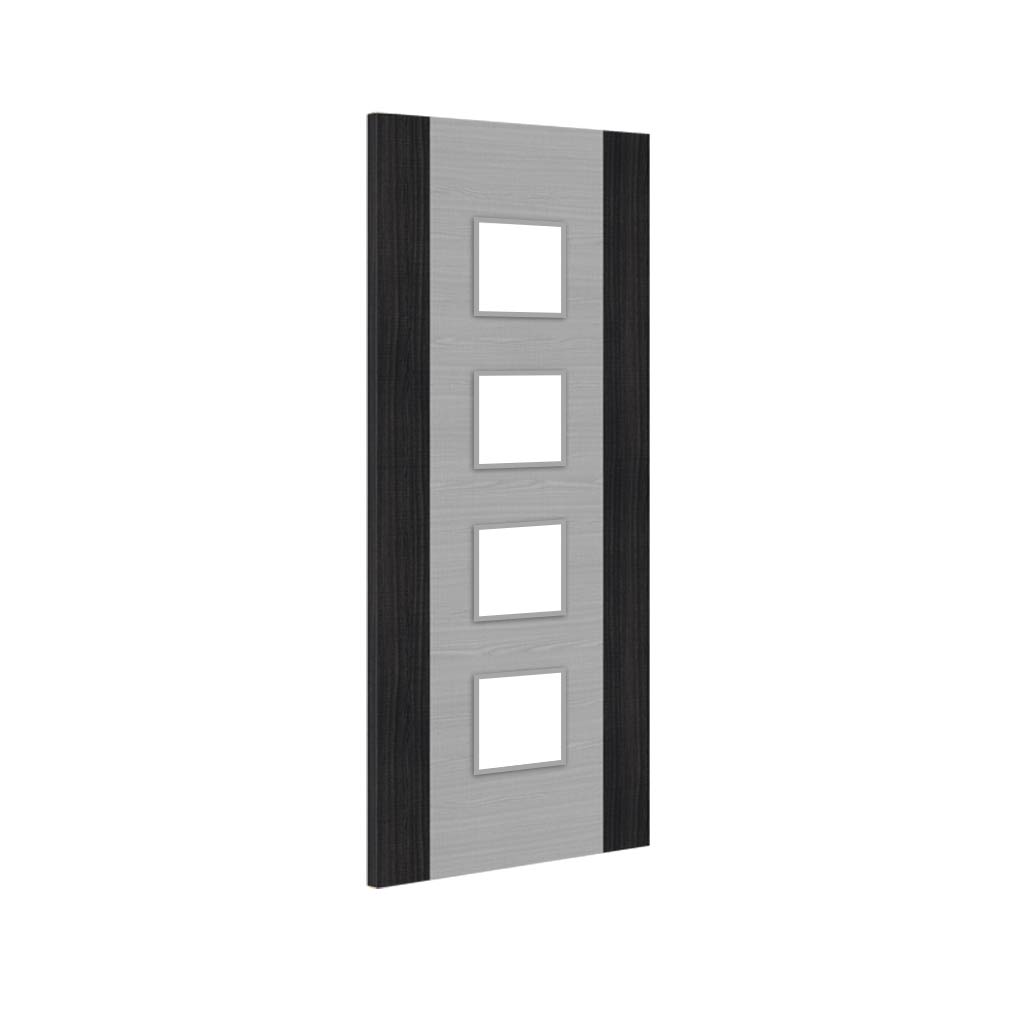 Bespoke Door - Flush Dark Grey Panel - American Light Grey Ash Veneer - Clear Glass - 09 - Prefinished