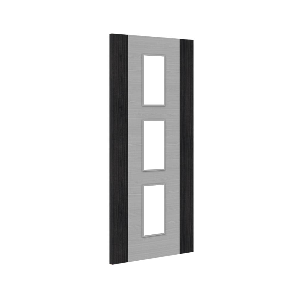Bespoke Door - Flush Dark Grey Panel - American Light Grey Ash Veneer - Clear Glass - 11 - Prefinished