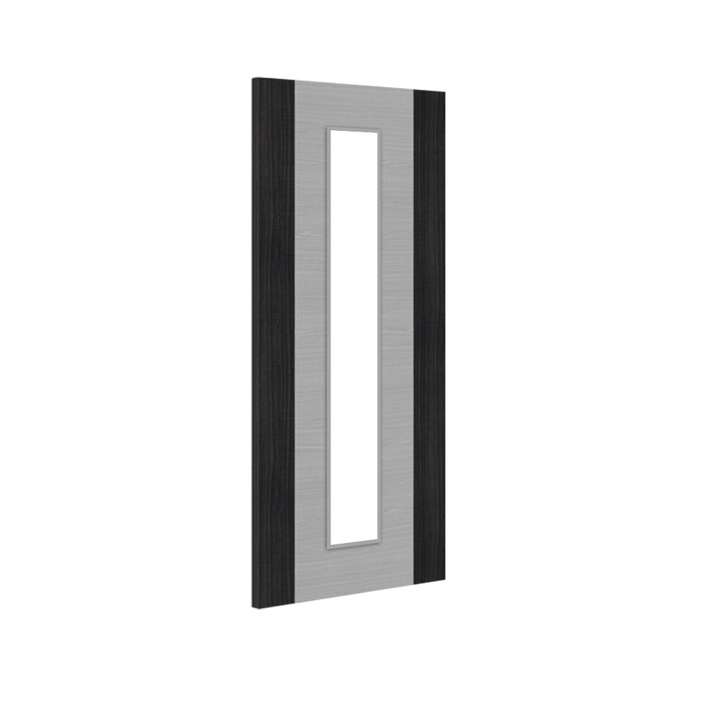 Bespoke Door - Flush Dark Grey Panel - American Light Grey Ash Veneer - Clear Glass - 10 - Prefinished