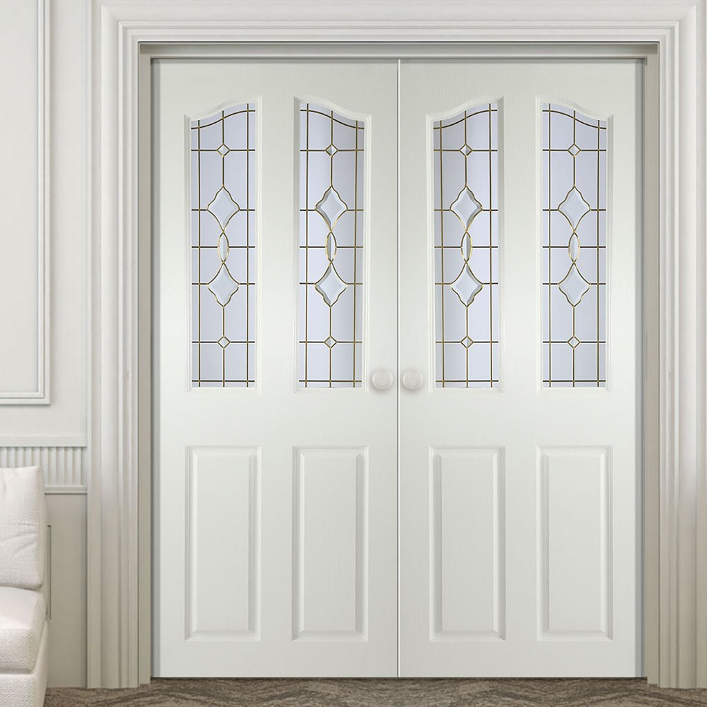 Swept Top Internal PVC Door Pair - Brechin Andromeda Bevel Glass and Leadwork