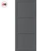 Top Mounted Black Sliding Track & Solid Wood Double Doors - Eco-Urban® Manchester 3 Panel Doors DD6305 - Stormy Grey Premium Primed