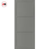 Top Mounted Black Sliding Track & Solid Wood Double Doors - Eco-Urban® Manchester 3 Panel Doors DD6305 - Mist Grey Premium Primed