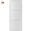 Top Mounted Black Sliding Track & Solid Wood Double Doors - Eco-Urban® Manchester 3 Panel Doors DD6305 - Cloud White Premium Primed