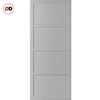 Top Mounted Black Sliding Track & Solid Wood Double Doors - Eco-Urban® Brooklyn 4 Panel Doors DD6307 - Mist Grey Premium Primed