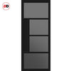 Boston 4 Pane Solid Wood Internal Door Pair UK Made DD6311 - Tinted Glass - Eco-Urban® Shadow Black Premium Primed
