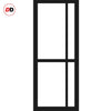 Top Mounted Black Sliding Track & Solid Wood Double Doors - Eco-Urban® Marfa 4 Pane Doors DD6313SG - Frosted Glass - Shadow Black Premium Primed