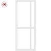 Top Mounted Black Sliding Track & Solid Wood Double Doors - Eco-Urban® Marfa 4 Pane Doors DD6313G - Clear Glass - Cloud White Premium Primed