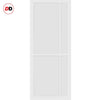 Top Mounted Black Sliding Track & Solid Wood Double Doors - Eco-Urban® Marfa 4 Panel Doors DD6313 - Cloud White Premium Primed
