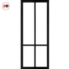 Top Mounted Black Sliding Track & Solid Wood Double Doors - Eco-Urban® Bronx 4 Pane Doors DD6315SG - Frosted Glass - Shadow Black Premium Primed