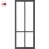Top Mounted Black Sliding Track & Solid Wood Door - Eco-Urban® Bronx 4 Pane Solid Wood Door DD6315SG - Frosted Glass - Stormy Grey Premium Primed