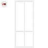 Top Mounted Black Sliding Track & Solid Wood Double Doors - Eco-Urban® Bronx 4 Pane Doors DD6315SG - Frosted Glass - Cloud White Premium Primed