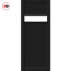 Top Mounted Black Sliding Track & Solid Wood Double Doors - Eco-Urban® Orkney 1 Pane 2 Panel Doors DD6403G Clear Glass - Shadow Black Premium Primed