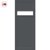 Top Mounted Black Sliding Track & Solid Wood Door - Eco-Urban® Orkney 1 Pane 2 Panel Solid Wood Door DD6403G Clear Glass - Stormy Grey Premium Primed