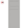 Top Mounted Black Sliding Track & Solid Wood Door - Eco-Urban® Orkney 3 Panel Solid Wood Door DD6403 - Mist Grey Premium Primed