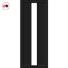 Top Mounted Black Sliding Track & Solid Wood Door - Eco-Urban® Cornwall 1 Pane 2 Panel Solid Wood Door DD6404SG Frosted Glass - Shadow Black Premium Primed
