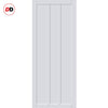 Top Mounted Black Sliding Track & Solid Wood Double Doors - Eco-Urban® Cornwall 3 Panel Doors DD6404 - Cloud White Premium Primed