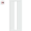 Top Mounted Black Sliding Track & Solid Wood Door - Eco-Urban® Cornwall 1 Pane 2 Panel Solid Wood Door DD6404SG Frosted Glass - Cloud White Premium Primed