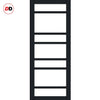 Top Mounted Black Sliding Track & Solid Wood Door - Eco-Urban® Metropolitan 7 Pane Solid Wood Door DD6405G Clear Glass - Shadow Black Premium Primed