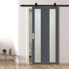 Top Mounted Black Sliding Track & Solid Wood Door - Eco-Urban® Avenue 2 Pane 1 Panel Solid Wood Door DD6410SG Frosted Glass - Stormy Grey Premium Primed