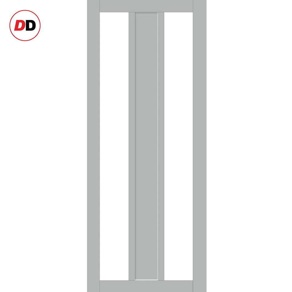 Handmade Eco-Urban Avenue 2 Pane 1 Panel Solid Wood Internal Door UK Made DD6410SG Frosted Glass - Eco-Urban® Mist Grey Premium Primed