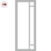 Top Mounted Black Sliding Track & Solid Wood Door - Eco-Urban® Suburban 4 Pane Solid Wood Door DD6411SG Frosted Glass - Mist Grey Premium Primed