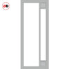 Top Mounted Black Sliding Track & Solid Wood Door - Eco-Urban® Suburban 4 Pane Solid Wood Door DD6411G Clear Glass(2 FROSTED CORNER PANES)- Mist Grey Premium Primed