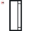 Top Mounted Black Sliding Track & Solid Wood Door - Eco-Urban® Suburban 4 Pane Solid Wood Door DD6411SG Frosted Glass - Shadow Black Premium Primed