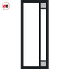 Top Mounted Black Sliding Track & Solid Wood Door - Eco-Urban® Suburban 4 Pane Solid Wood Door DD6411G Clear Glass(2 FROSTED CORNER PANES)- Shadow Black Premium Primed