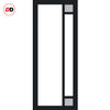 Top Mounted Black Sliding Track & Solid Wood Double Doors - Eco-Urban® Suburban 4 Pane Doors DD6411G Clear Glass(2 FROSTED CORNER PANES)- Shadow Black Premium Primed