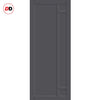 Top Mounted Black Sliding Track & Solid Wood Double Doors - Eco-Urban® Suburban 4 Panel Doors DD6411 - Stormy Grey Premium Primed